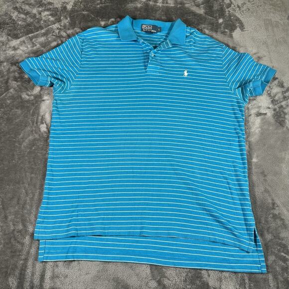 Polo Ralph‎ Lauren Polo Shirt Mens Large Blue Striped Collard Embroidered Golf - Picture 1 of 8